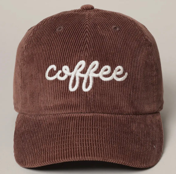 Coffee Embroidered ￼Corduroy Hat